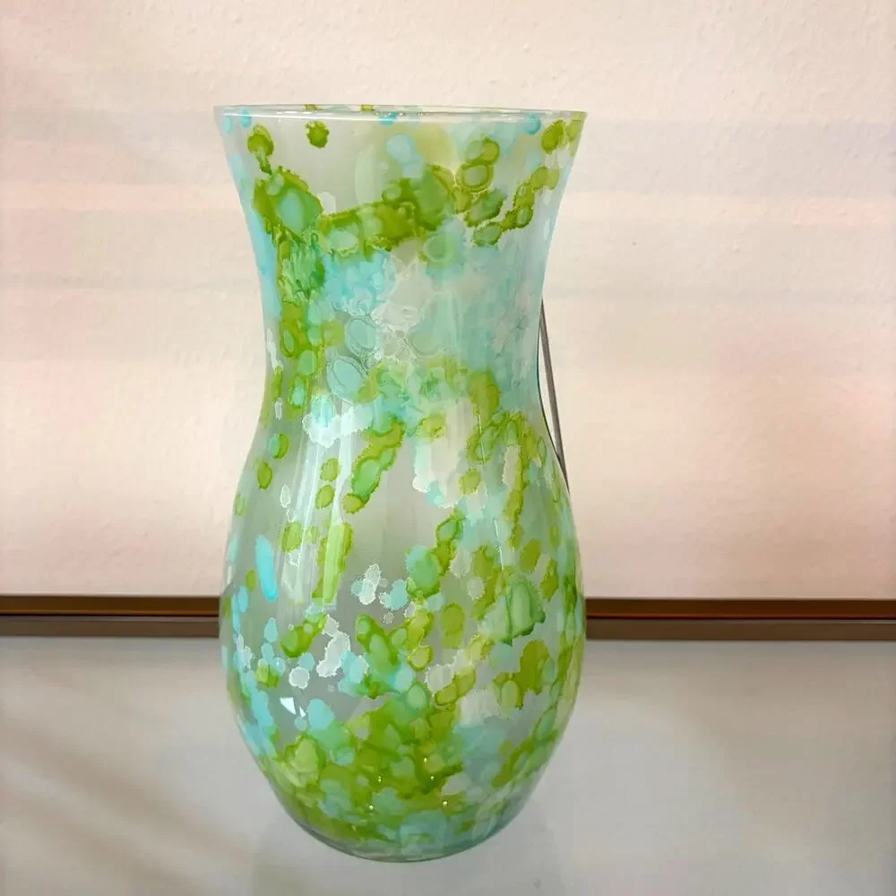 Franco Italy Murano Art Glass Vase 11.5in Pastel Blue & Green Speckled NEW